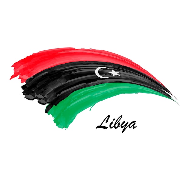 Watercolor painting flag of Libya Hand drawing brush stroke illustration
