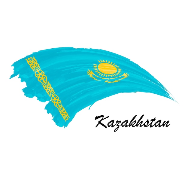 Акварельная живопись флаг казахстана ручной рисунок мазка кистью иллюстрации