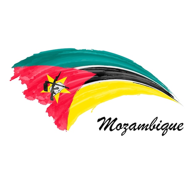 Вектор Акварельный флаг мозамбика ручной рисунок мазка кистью иллюстрации