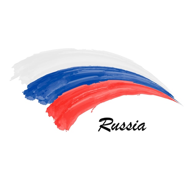 Вектор Акварельная живопись флаг россии мазок кистью иллюстрации