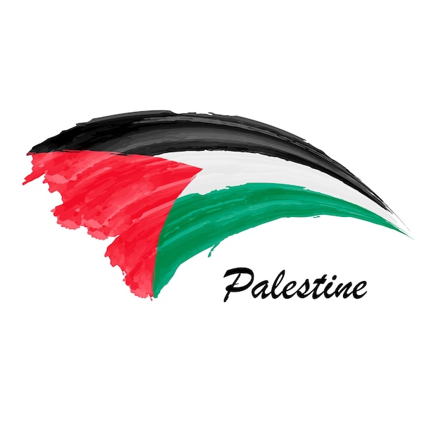 Watercolor painting flag of Palestine Hand drawing brush stroke illustration