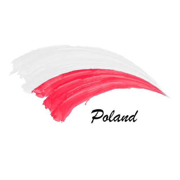 Watercolor painting flag of Poland Brush stroke illustration