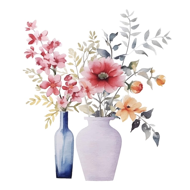 Vector watercolor painting flower clip art with vase