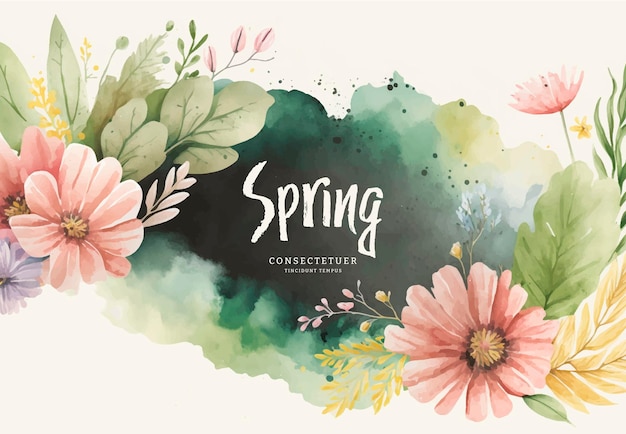 A watercolor painting of flowers with the word spring on it.