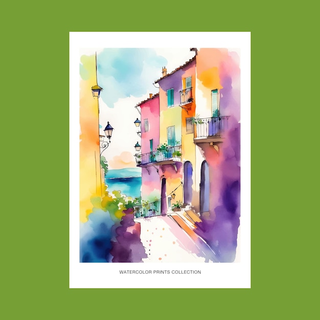 Watercolor Painting of French Riviera