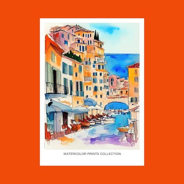 Watercolor Painting of French Riviera