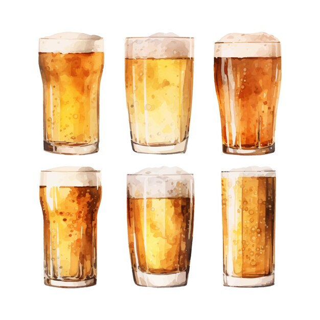 Vector watercolor painting of glass of beer