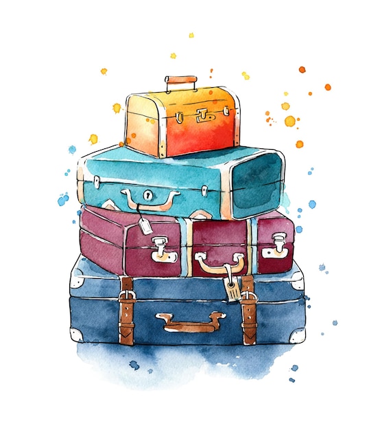 Watercolor Travel Clip Art, Watercolor summer Suitcases and Bags By Old  Continent Design