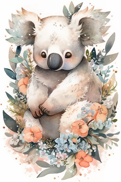 A watercolor painting of a koala bear.