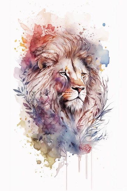 Vector watercolor painting of a lion's head