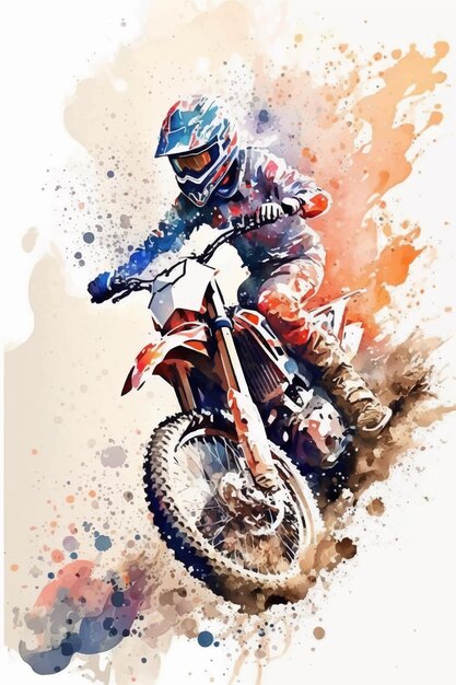 Vector a watercolor painting of a motocross rider.