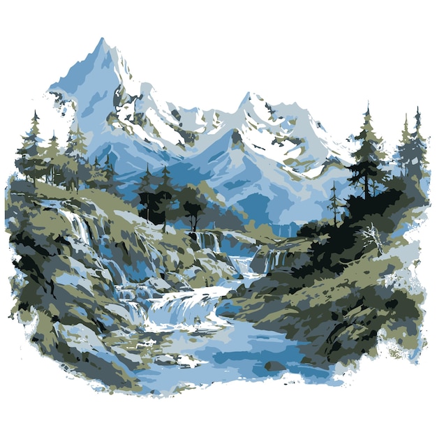 Watercolor painting of mountains