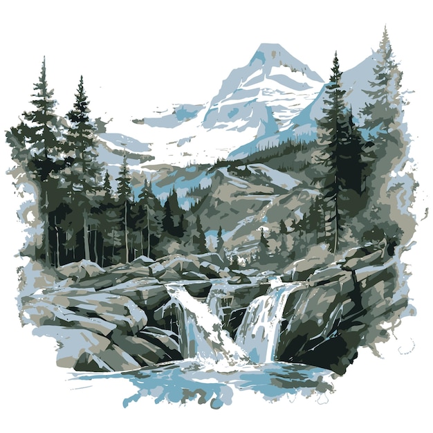 Vector watercolor painting of mountains