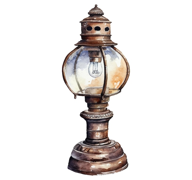 Vector a watercolor painting of an old fashioned oil lamp