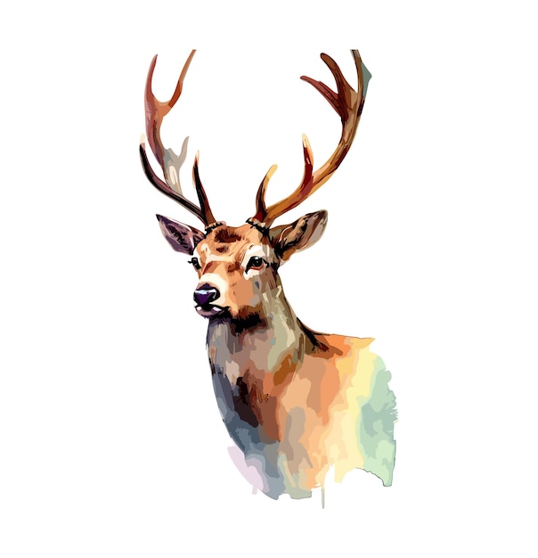 Watercolor painting of Portrait of majestic red deer