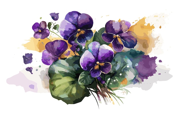 A watercolor painting of a purple pansies.