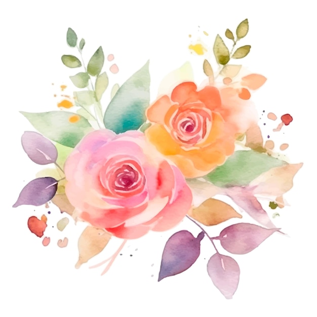 A watercolor painting of roses with leaves and flowers.