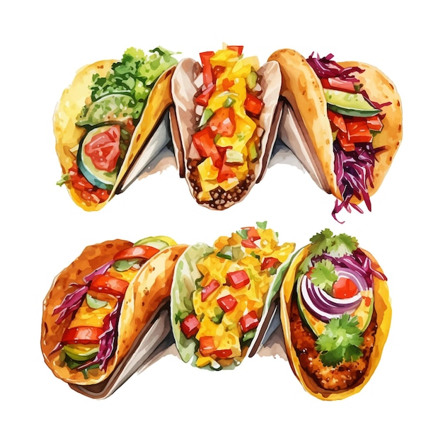 watercolor painting of taco four collection isolated