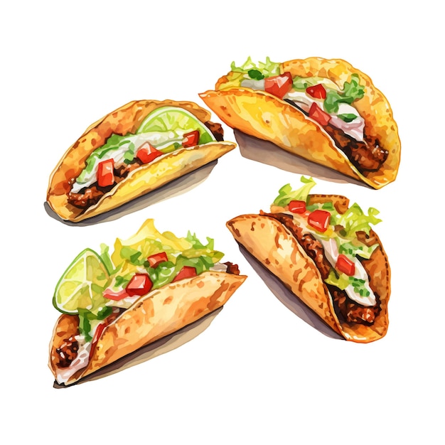 watercolor painting of taco four collection isolated