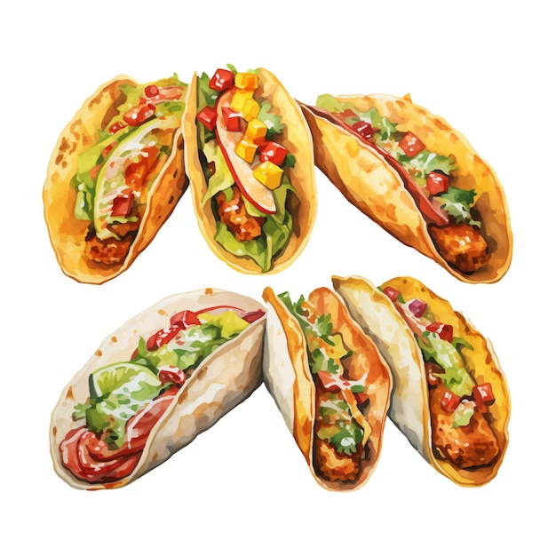 watercolor painting of taco four collection isolated