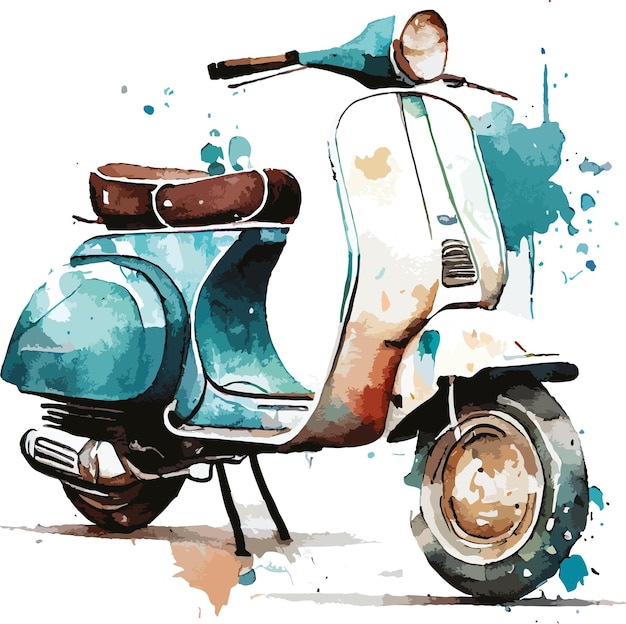 vespa と書かれたベスパの水彩画。