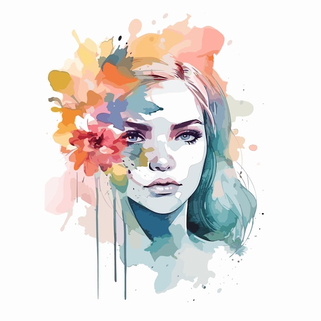 Vector a watercolor painting of a woman with a flower in her hair