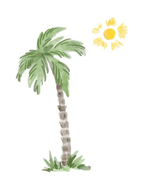 Watercolor palm and sun