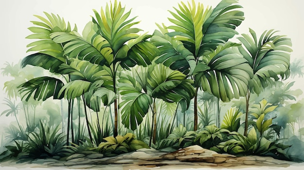 Paesaggio illustrato in acquerello di palme