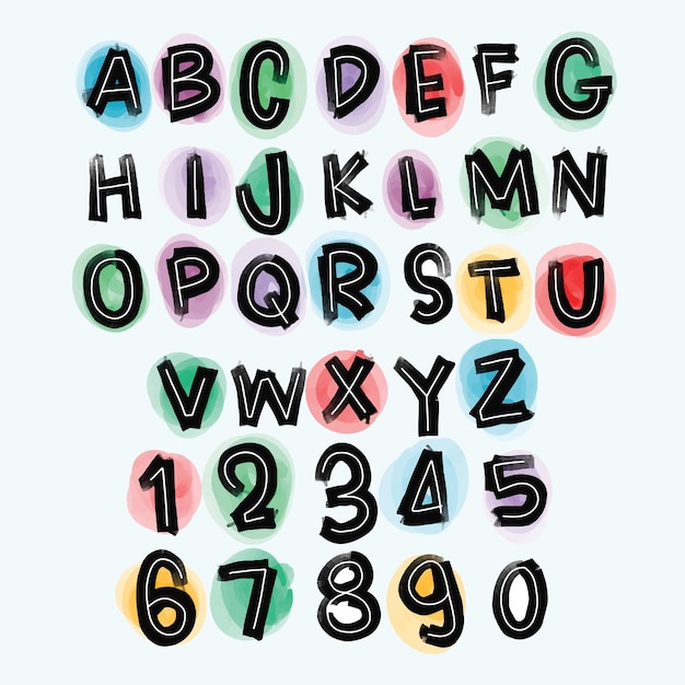 Set di illustrator per la tipografia e l'alfabeto tagliato con carta ad acquerello