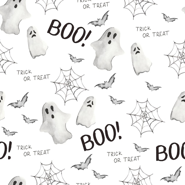 Watercolor parrern with ghost for halloween happy halloween pattern