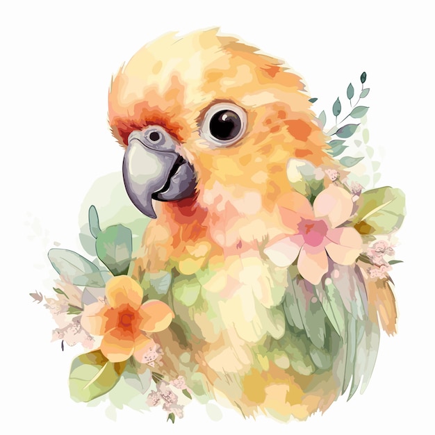 Illustrazione vettoriale ad acquerello di pappagallo