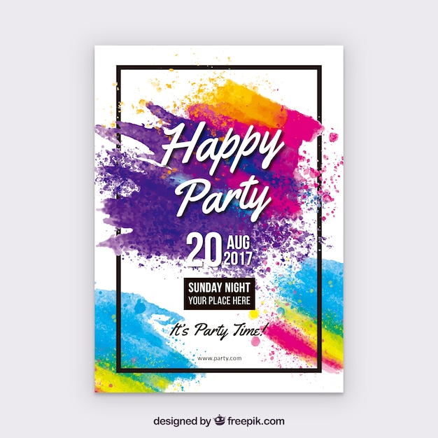 Vector watercolor party poster with colorful style