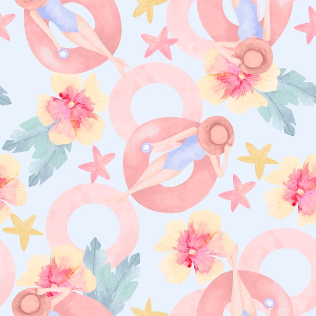 Vector watercolor pastel summer pattern design