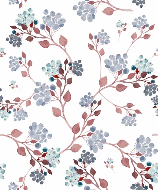 Watercolor pattern, clipart, background with vintage twigs and floral ornament on a white background