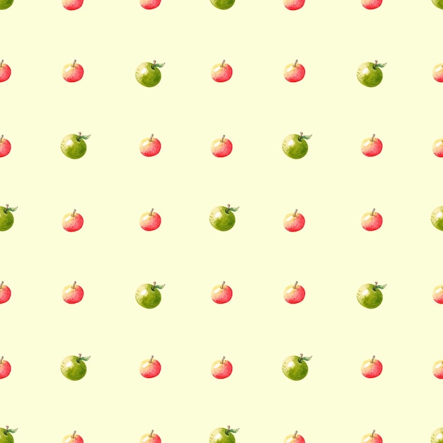 Watercolor pattern with apples of different colorsx9