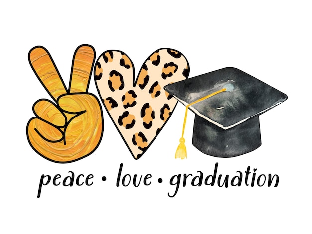 Watercolor peace love graduation