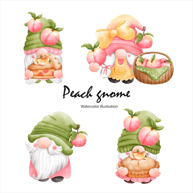 Watercolor peach gnome watercolor fruit vector illustration