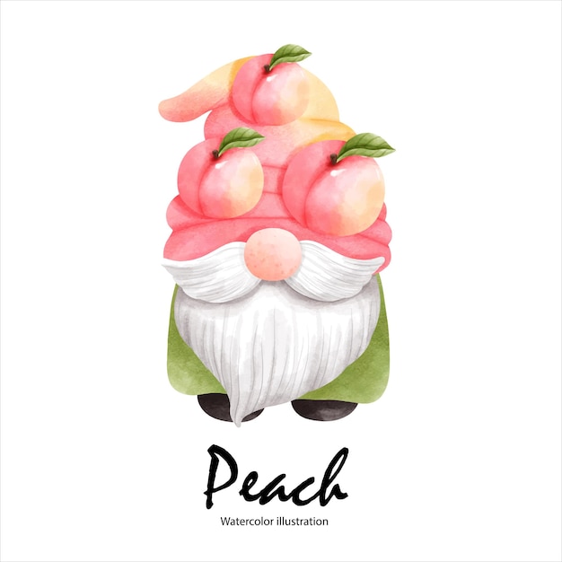 Watercolor peaches peach gnome watercolor fruit vector illustration