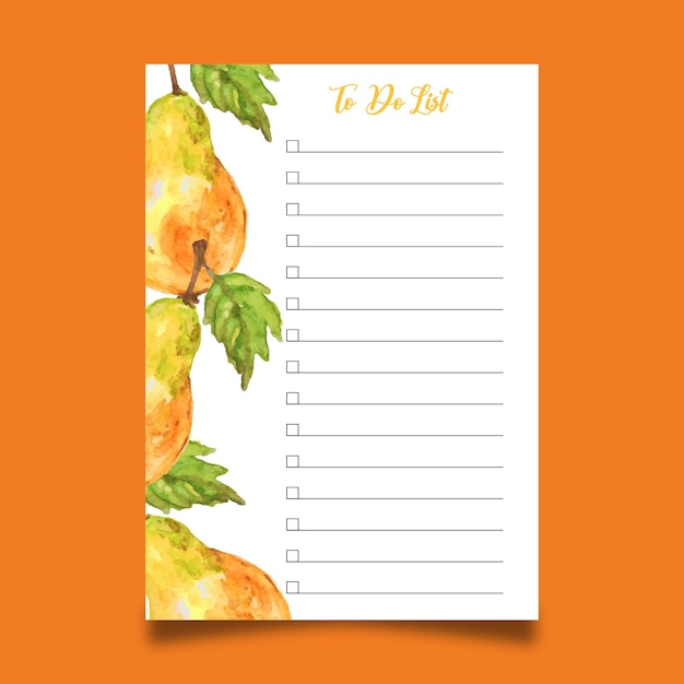 Watercolor pear to do list  template