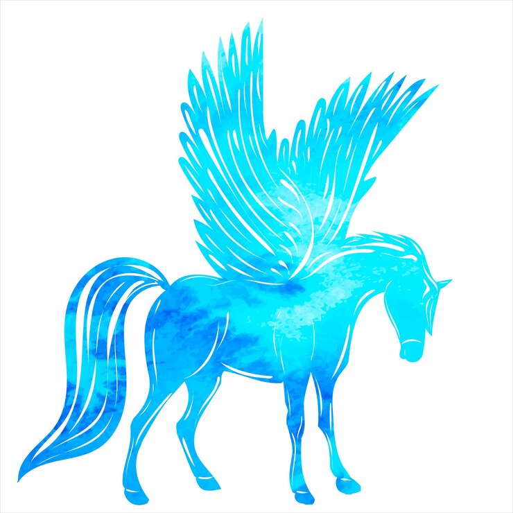 Vector watercolor pegasus silhouette on white background