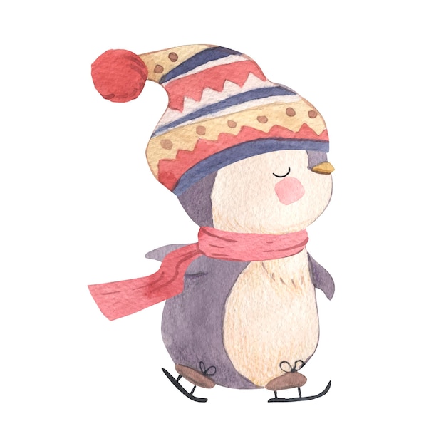 Watercolor penguin illustration for kids