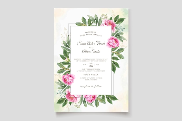 Watercolor peonies wedding invitation card set