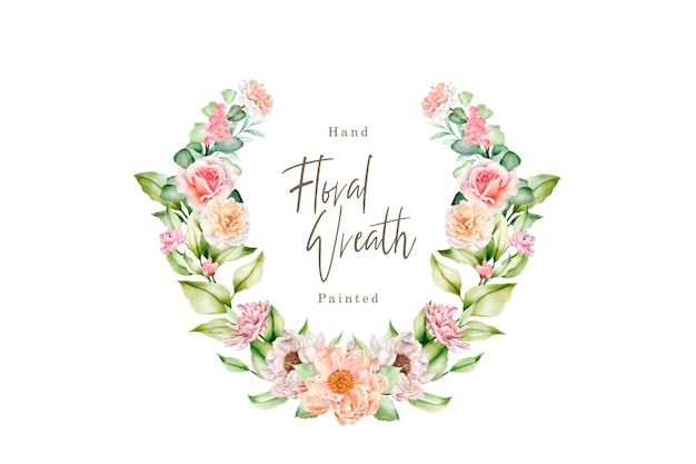 watercolor peony floral wreath illustration