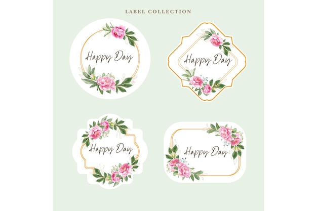 watercolor peony label vintage design