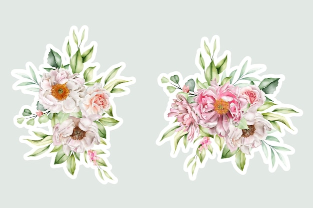 watercolor peony sticker arrangement illustration design