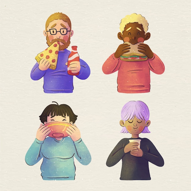 Watercolor people eating illustration