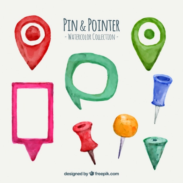 Vector watercolor pin and pointer collection