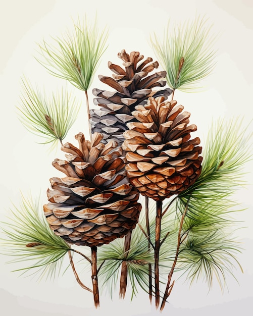 Vettore poster minimalista acquerello a cono di pino su sfondo bianco