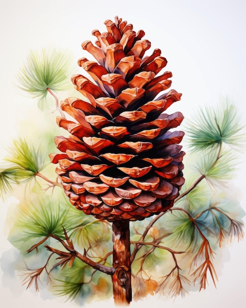 Watercolor Pine Cone on White Background Minimalist Poster