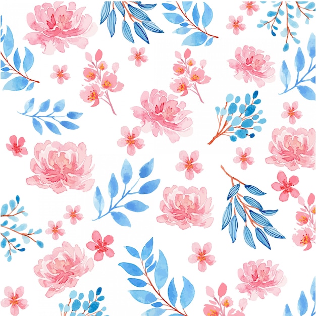  Watercolor Pink and Blue Vintage Seamless Pattern